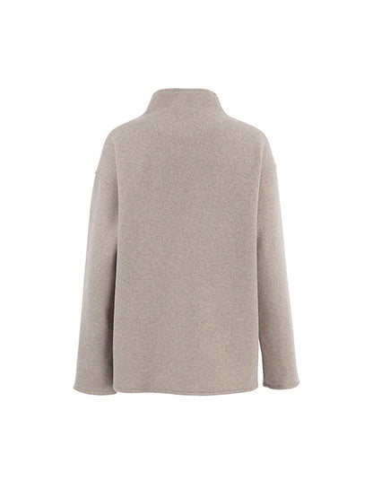 Long Sleeves Loose Buttoned Stand Collar Woolen Coat