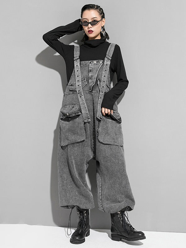 Loose Sleeveless Pockets Split-Joint Jean Pants Bottoms Overalls