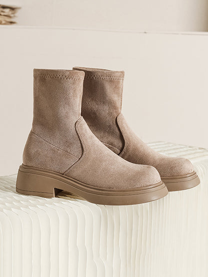 Round-Toe Split-Joint Velvet Boots
