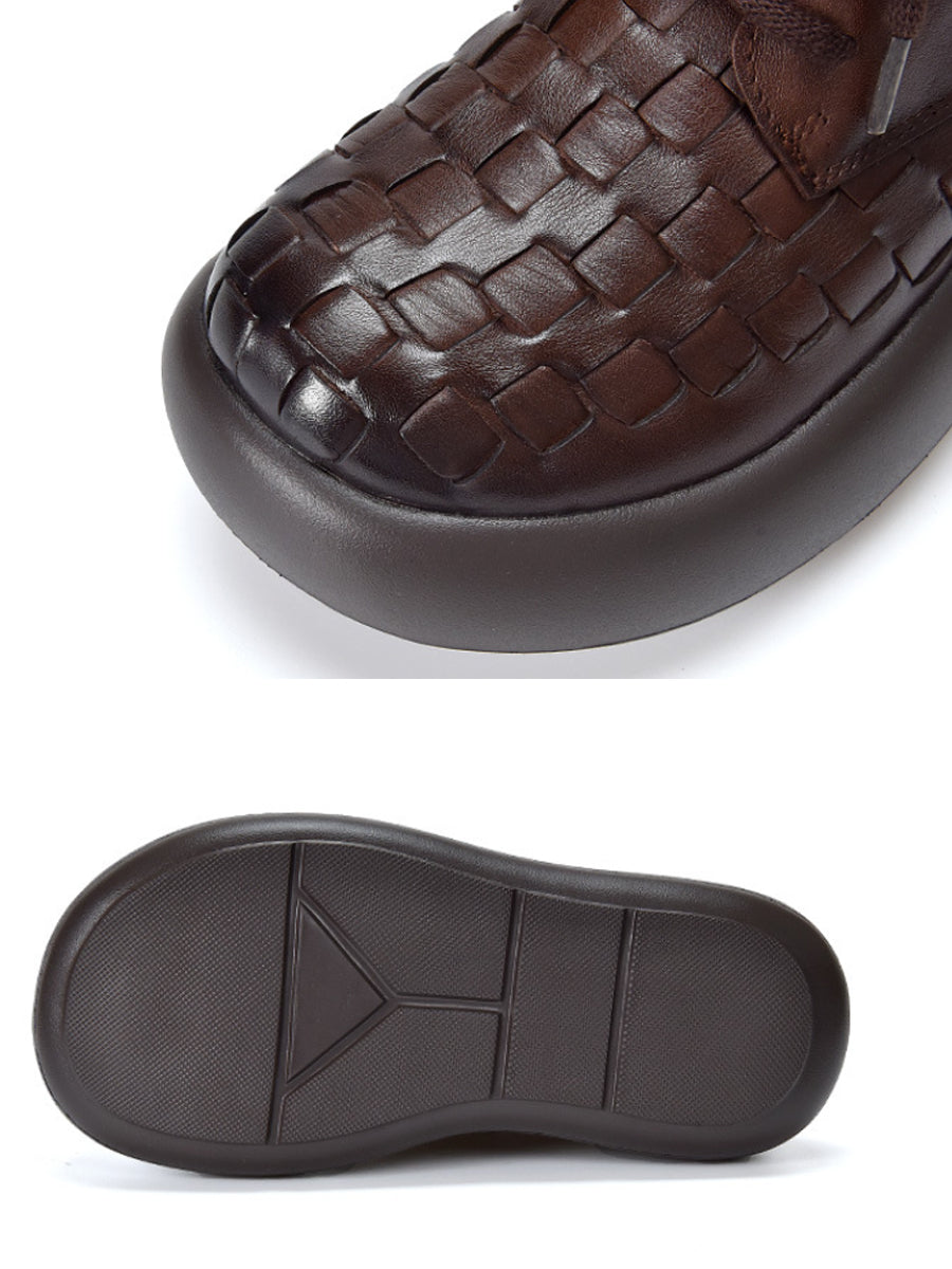 Women Vintage Leather Spliced Platform Ankle Boots