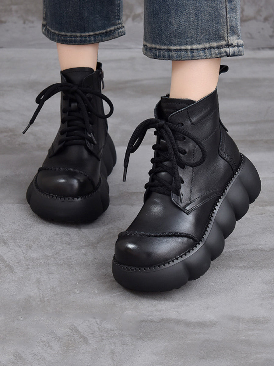 Women Winter Casual Pure Color Strap Platform Boots