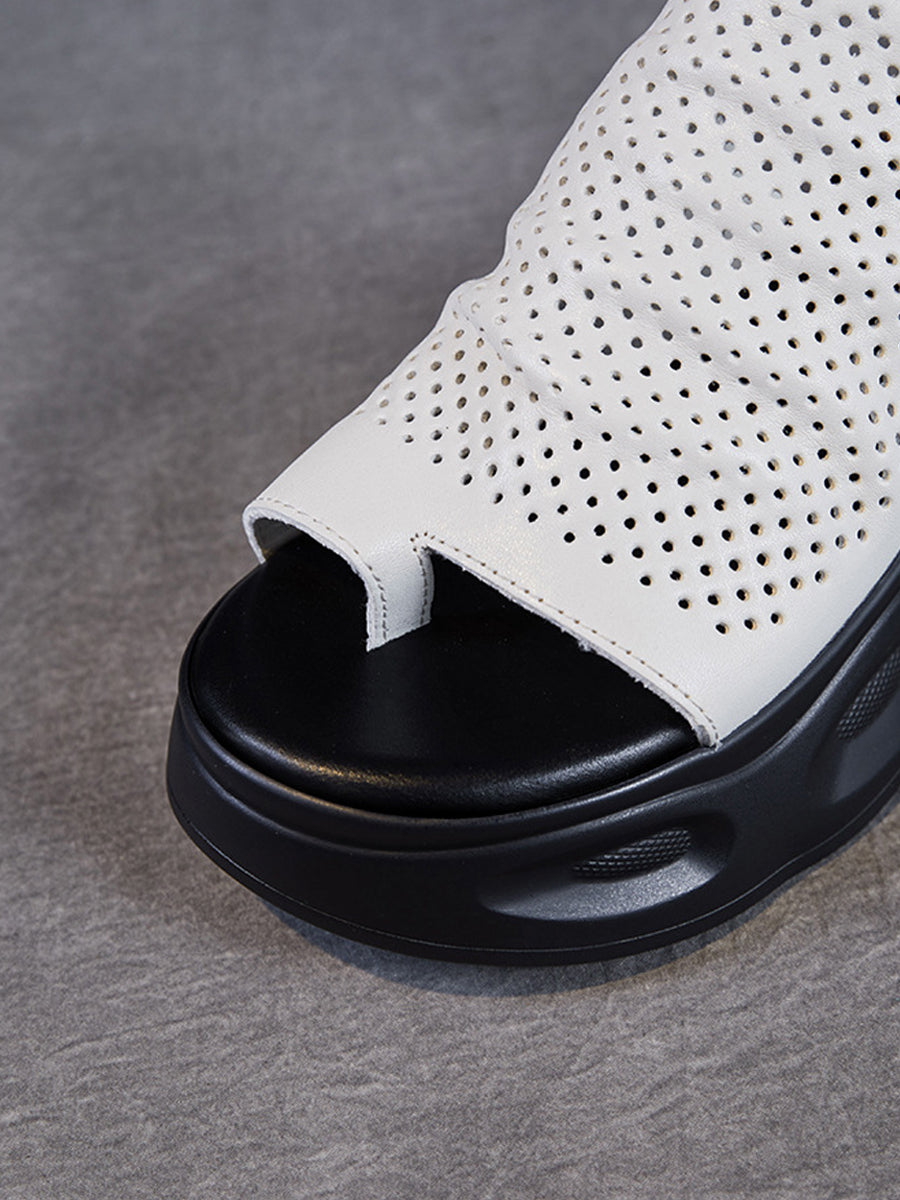 Women Summer Casual Genuine Leather Platform Slippers