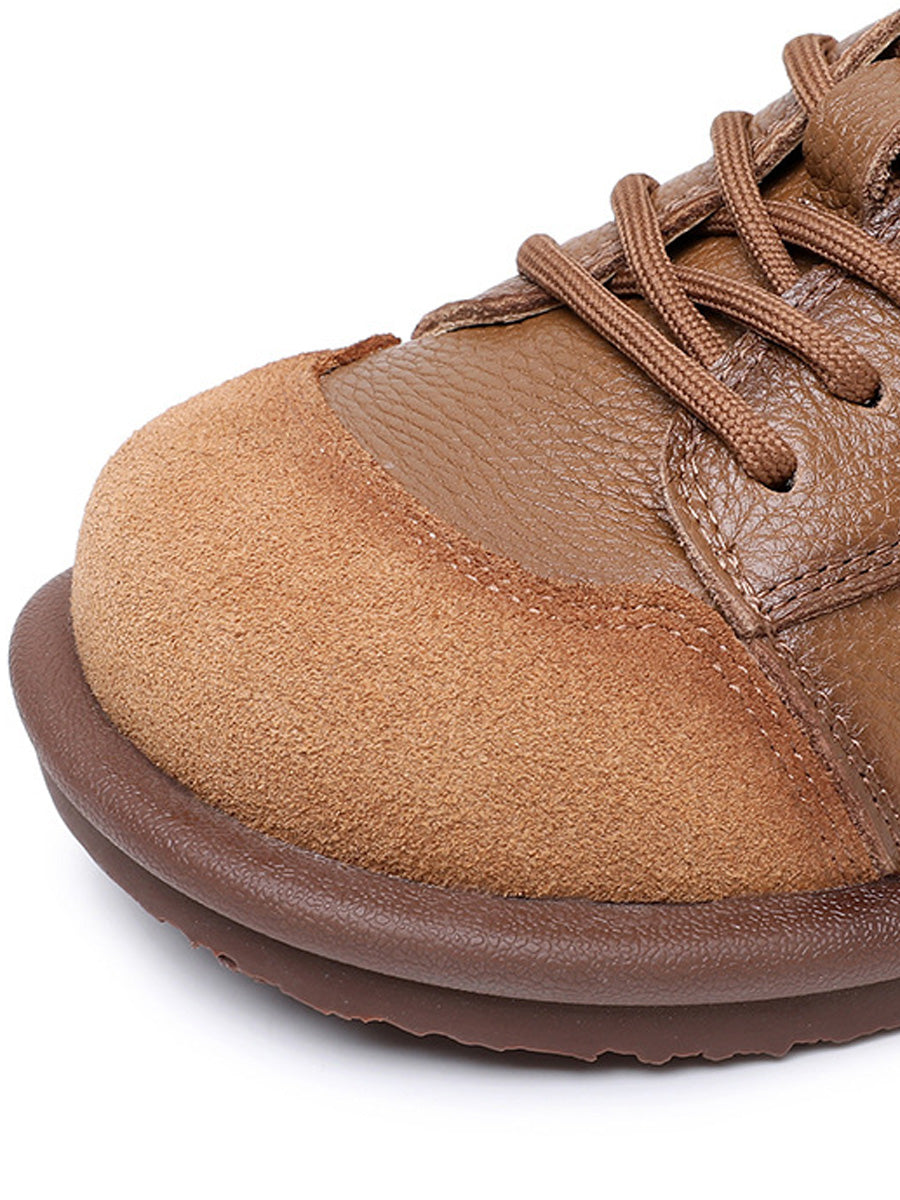 Women Vintage Leather Spliced Strap Flat Shoes