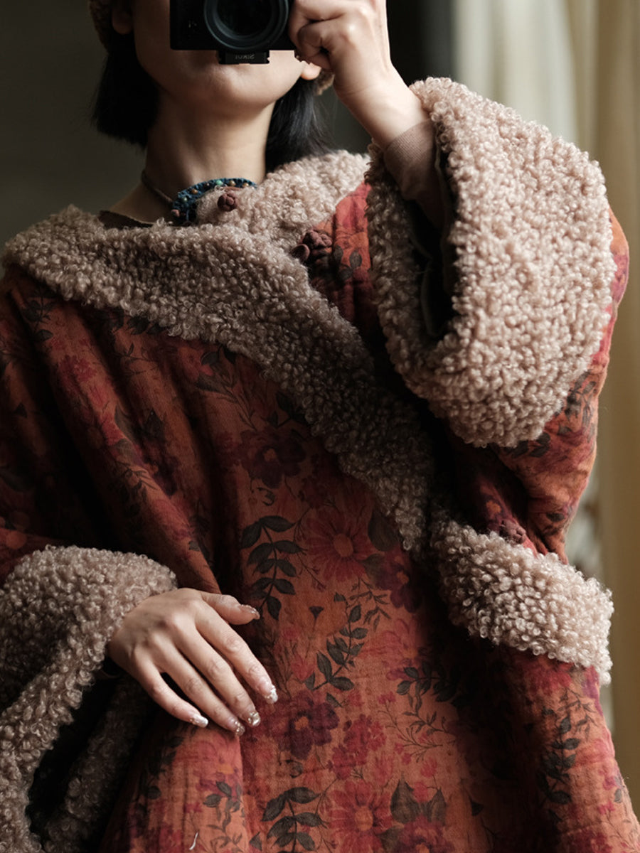 Women Winter Flower Fleece Spliced Padded Vest