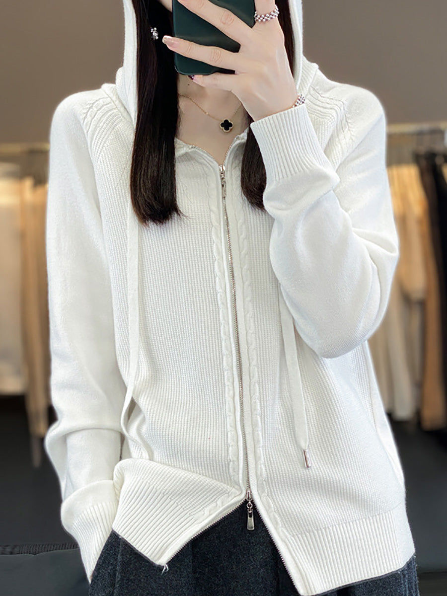 Women Autumn Casual Pure Color Hooded Sweater