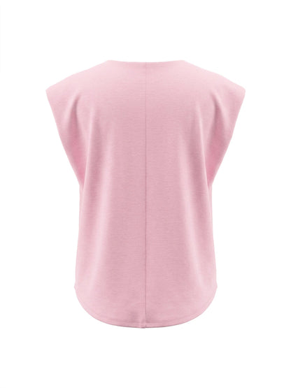 Cap Sleeve Loose Solid Color Round-Neck Blouses&Shirts Tops