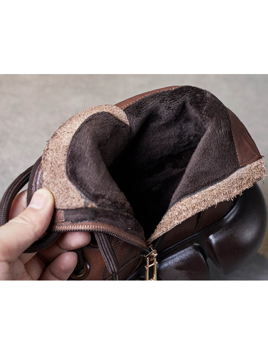 Women Winter Pure Color Leather Platform Martin Boots