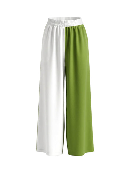 High Waisted Wide Leg Contrast Color Pockets Casual Pants Bottoms Trousers
