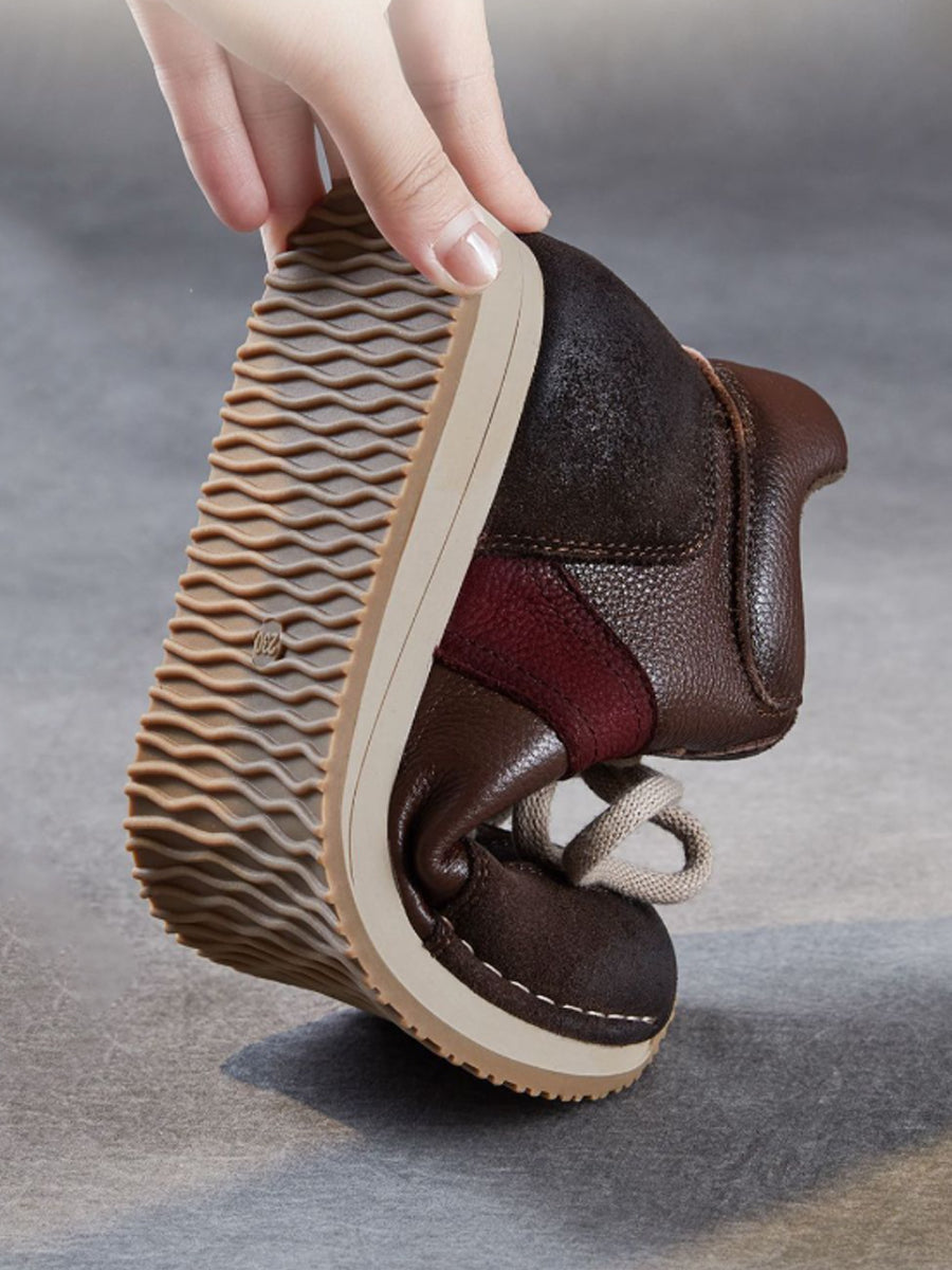 Women Vintage Genuine Leather Spliced Flat Shoes