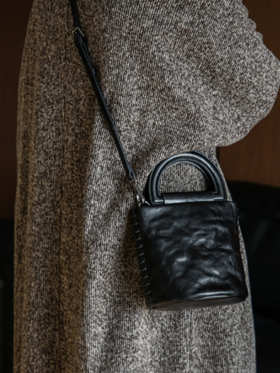Vintage Leather Artistic Bucket Bag