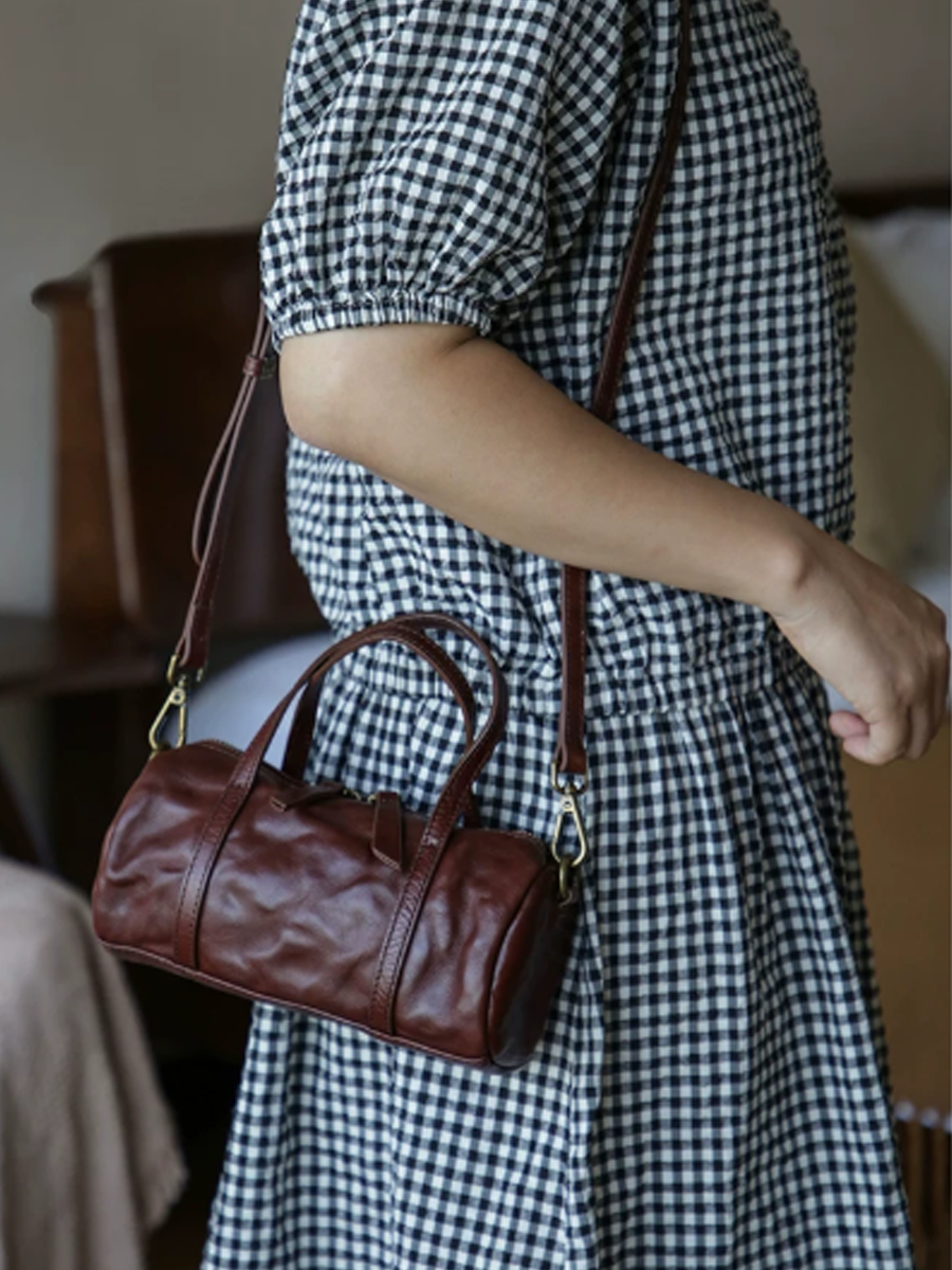 Crinkled Leather Mini Handbag Crossbody Bag