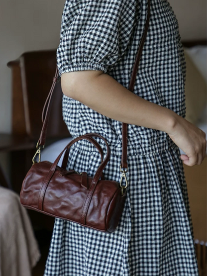 Crinkled Leather Mini Handbag Crossbody Bag
