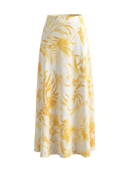 A-Line High Waisted Contrast Color Flower Print Pockets Skirts