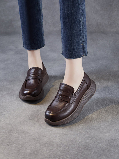 Women Vintage Genuine Leather Platform Shoes