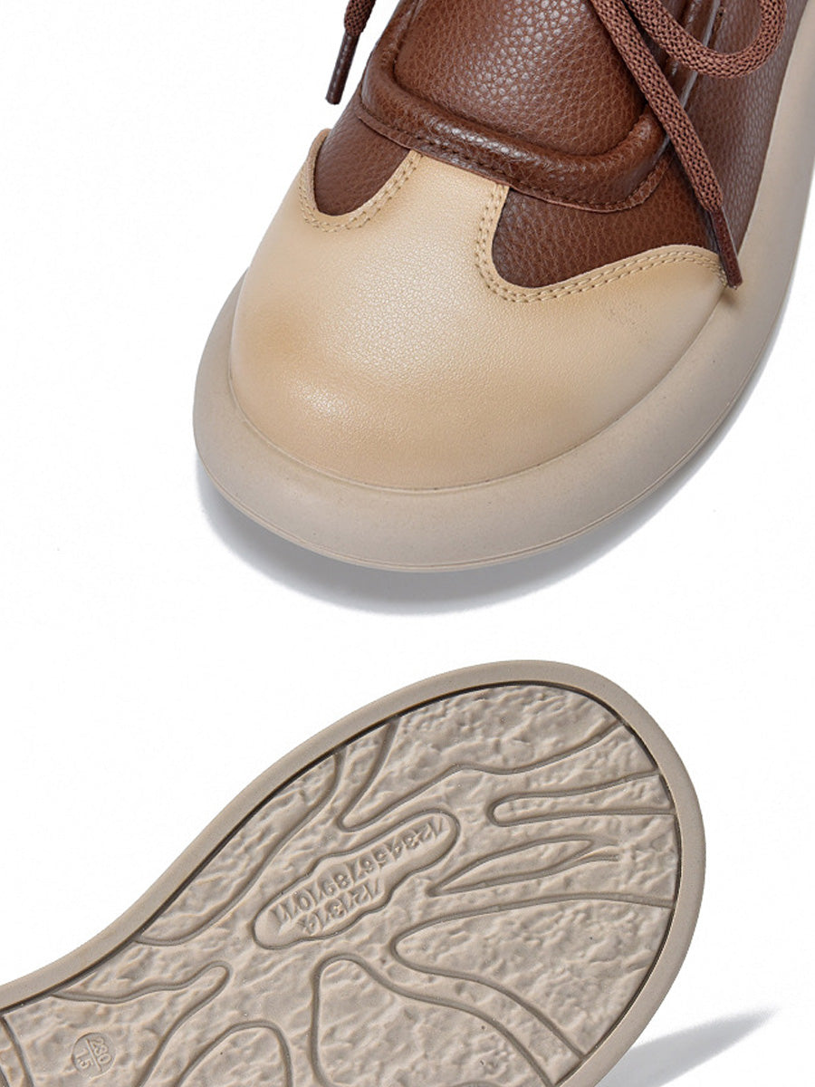 Women Summer Casual Leather Spliced Flat Shoes