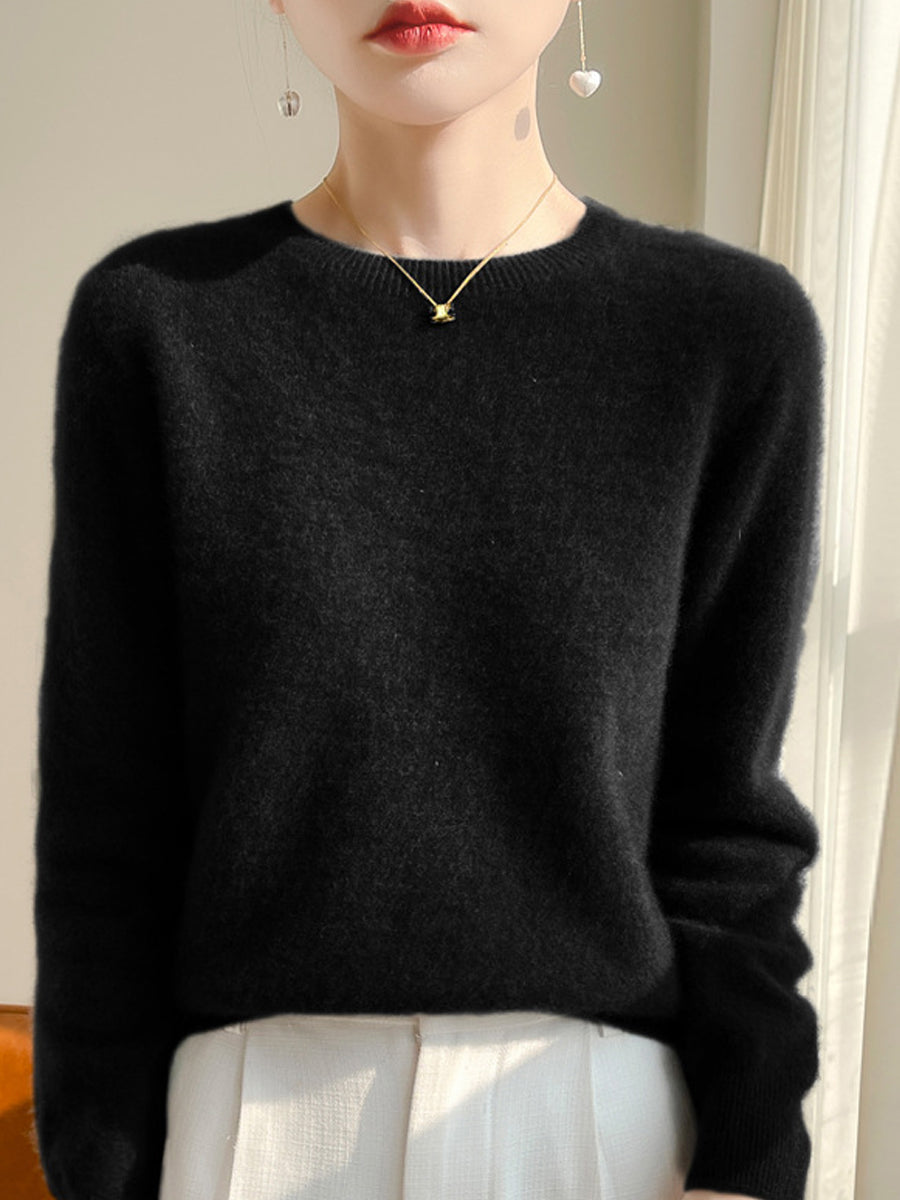 Women Autumn Casual Pure Color O-Neck Sweater