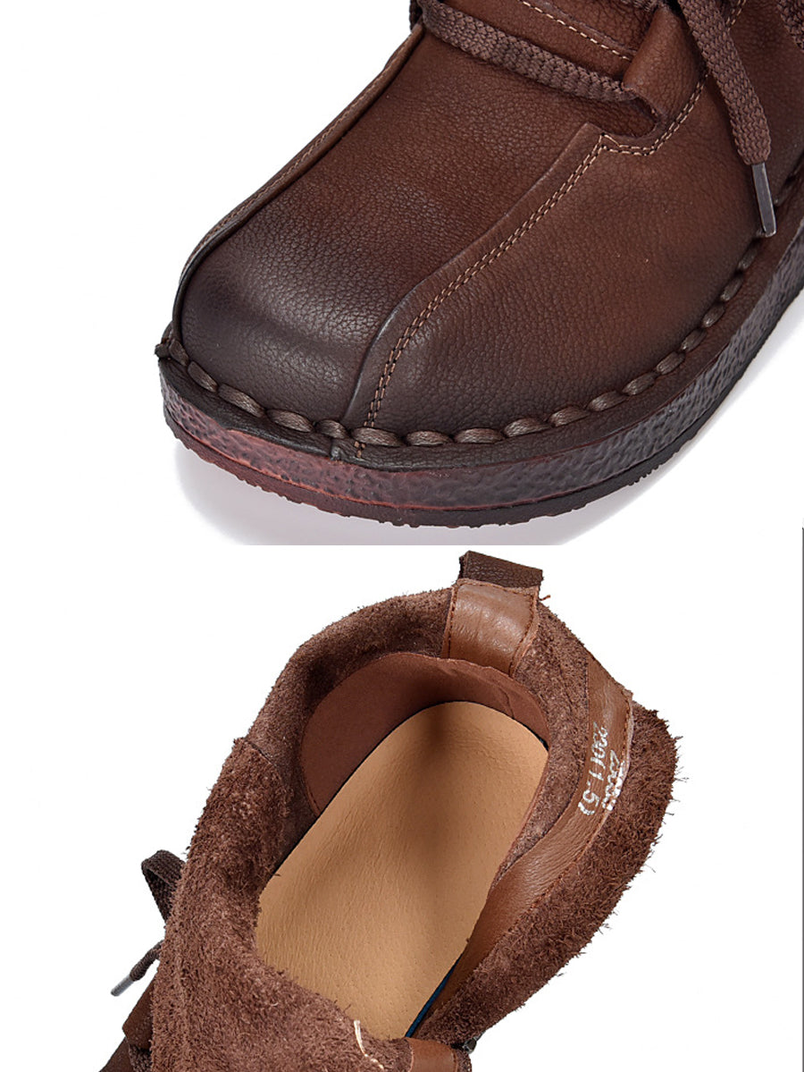 Women Winter Genuine Leather Mid-Heel Ankle Boots