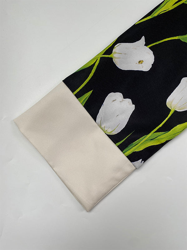 A-line Loose Buttoned Flower Print Stand Collar Mini Dresses