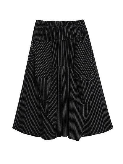 High Waisted Loose Elasticity Pockets Striped Culotte Pants