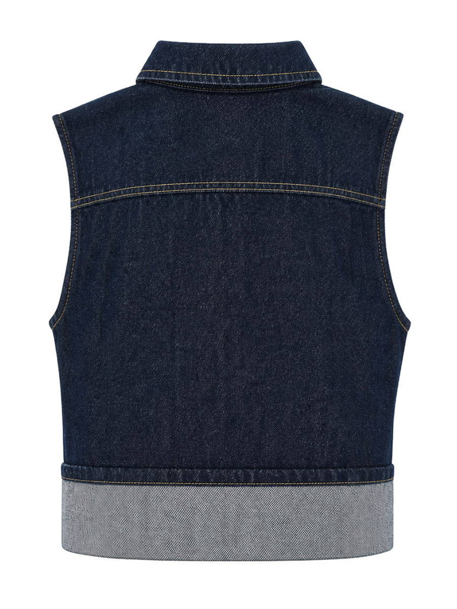 Loose Sleeveless Buttoned Pleated Split-Joint Lapel Vest Outerwear