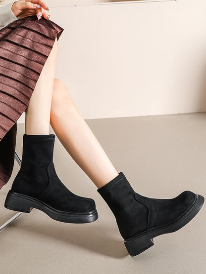Round-Toe Split-Joint Velvet Boots