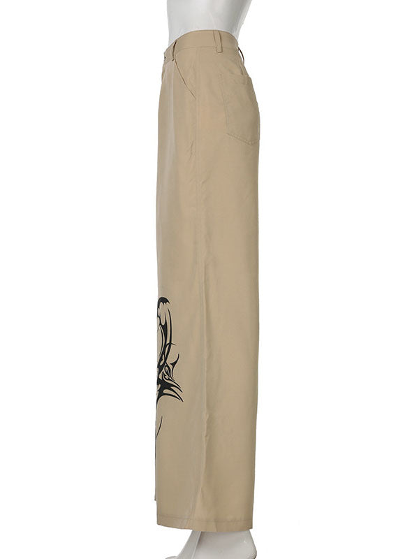 High Waisted Loose Asymmetric Printed Split-Joint Pants Trousers