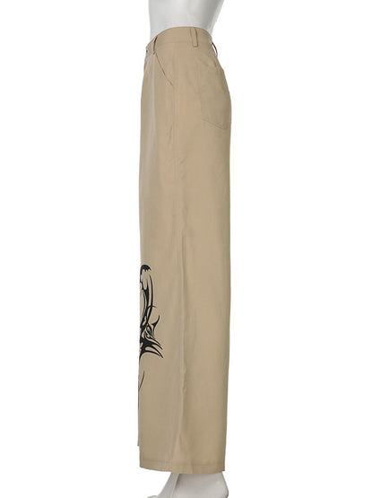 High Waisted Loose Asymmetric Printed Split-Joint Pants Trousers