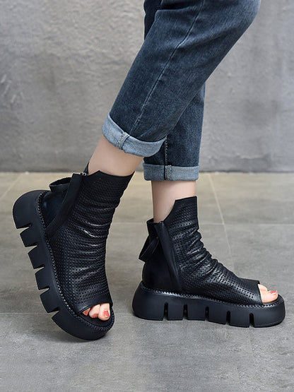 High-Top Open Toe Mesh Zipper Platform Shoes Sandals
