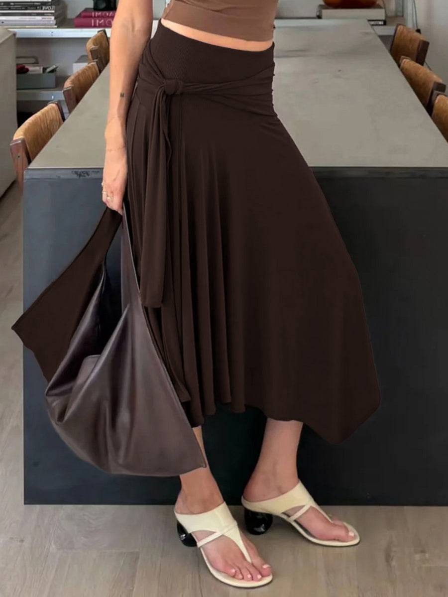 Tied Waist Solid Color Pleated High Waisted Skirts Bottoms