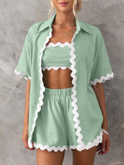 Loose Contrast Color Shirts Tops & Shorts Two Pieces Set