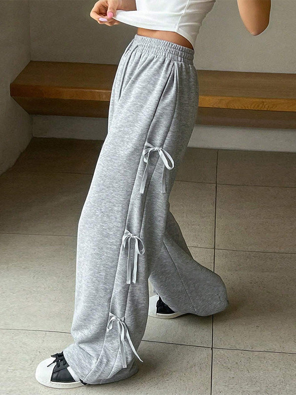 High Waisted Loose Drawstring Elasticity Solid Color Split-Joint Pants Trousers