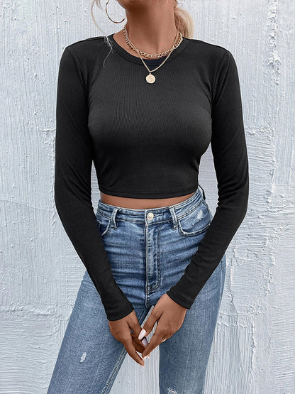 Long Sleeves Skinny Bowknot Round-Neck T-Shirts Tops