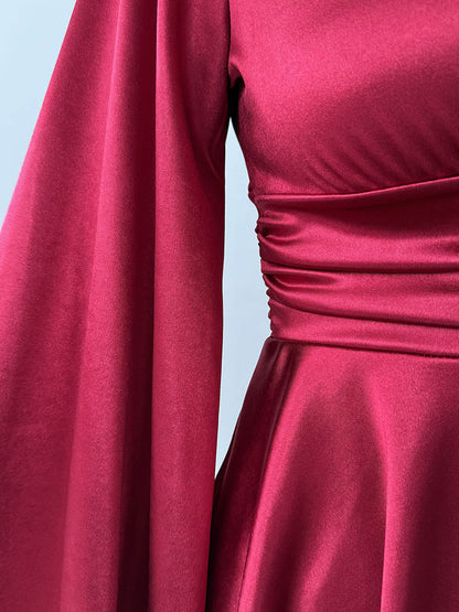 Bodycon Elasticated Waist Solid Color Deep V-Neck Mini Dresses
