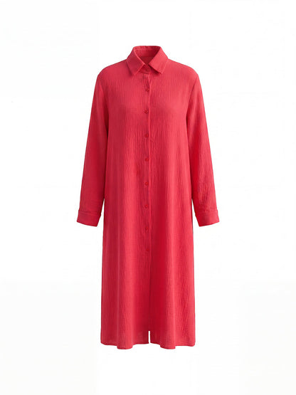 Long Sleeves Loose Buttoned Solid Color Lapel Blouses&Shirts Tops
