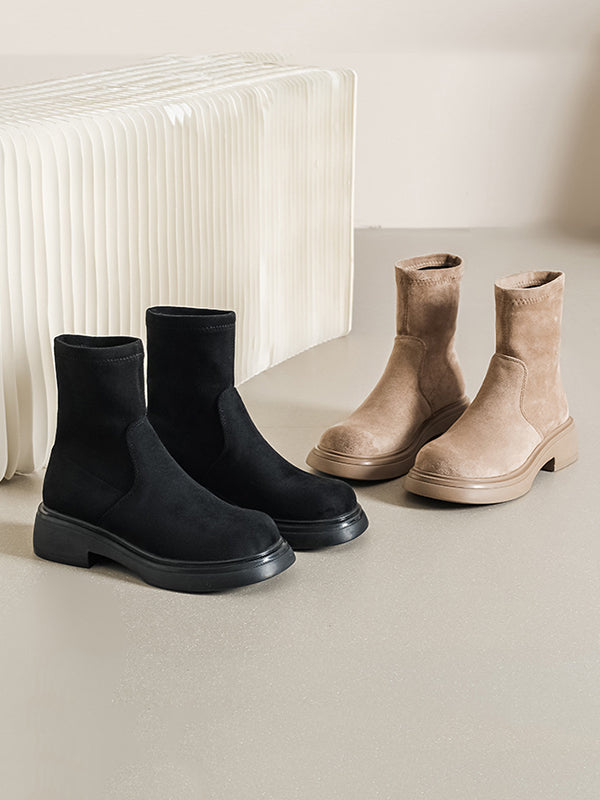Round-Toe Split-Joint Velvet Boots