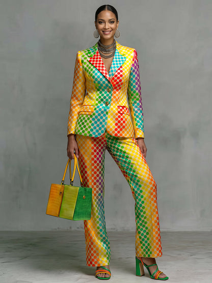 Polka-Dot Pockets Gradient Contrast Color Colorful Wide Leg Loose Trousers Suit Pants