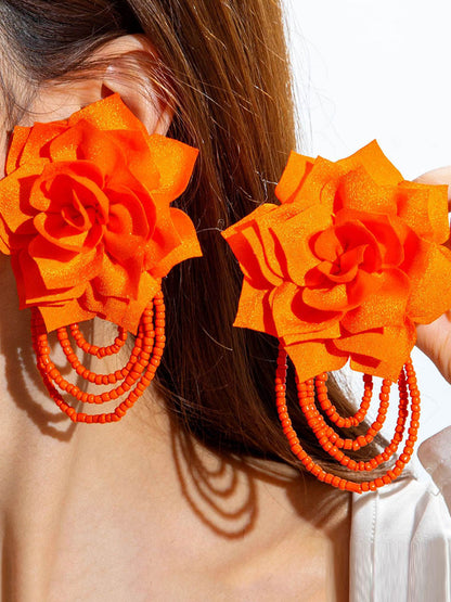 Flower Shape Tasseled Drop Earrings