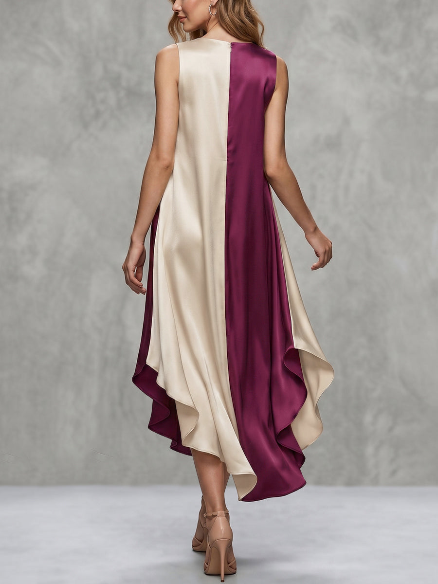 A-Line Loose Contrast Color V-Neck Midi Dresses