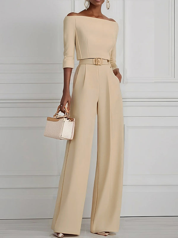 Half Sleeves Solid Color Split-Joint Off-The-Shoulder T-Shirts Tops