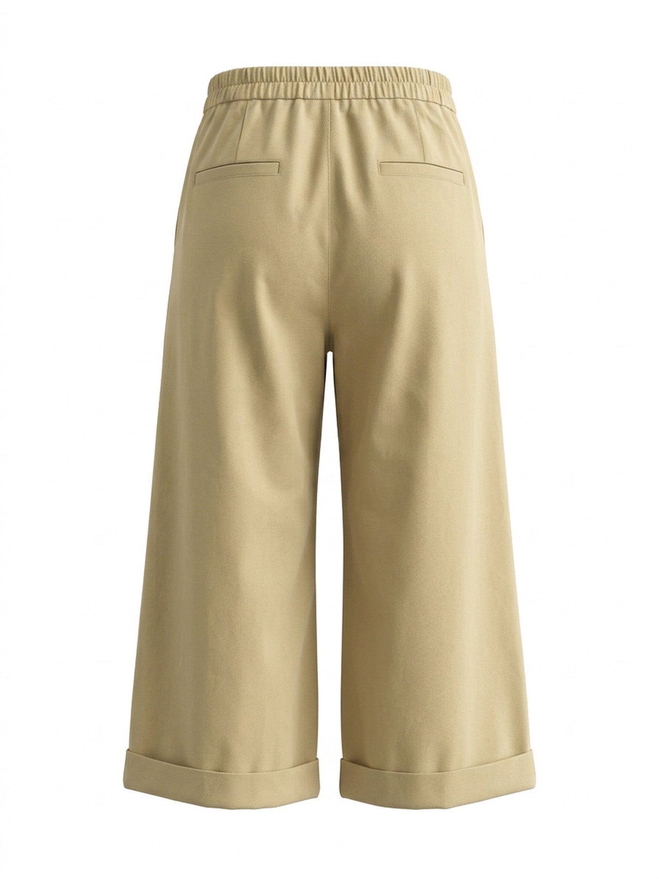High Waisted Wide Leg Elasticity Pleated Pockets Solid Color Zipper Capri-Pants Cropped Trousers