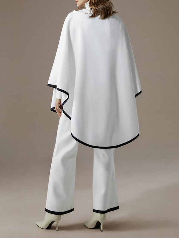 Batwing Sleeves High-low Contrast Color High Neck Cape Outerwear