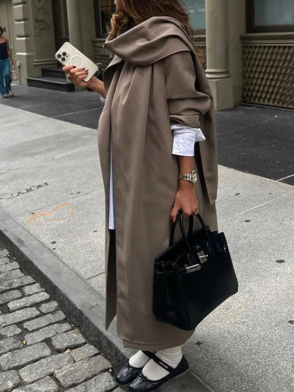 Long Sleeves Loose Buttoned Pockets Solid Color Split-Joint Notched Collar Outerwear Trench Coats
