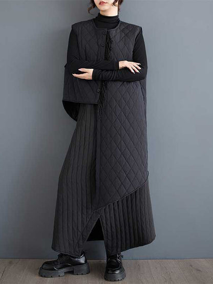 High Waisted Loose Asymmetric Elasticity Pockets Quilted Solid Color Skirts Bottoms