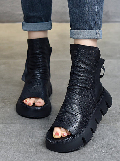High-Top Open Toe Mesh Zipper Platform Shoes Sandals