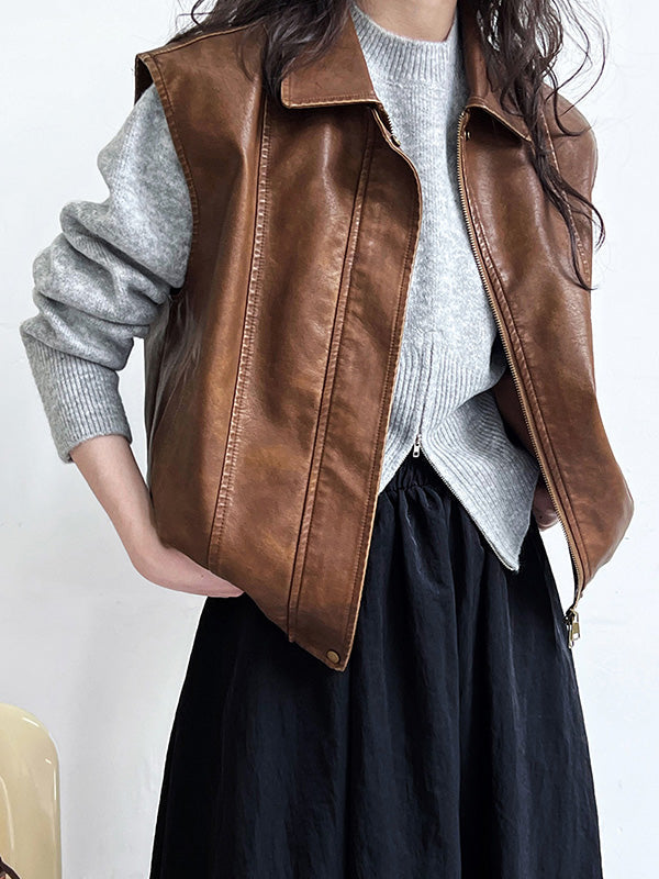 Long Sleeves Loose Solid Color Zipper Mock Neck Pullovers Sweater Tops