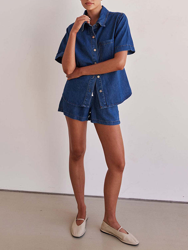 Loose Short Sleeves Split-Joint Lapel Blouses&Shirts Tops