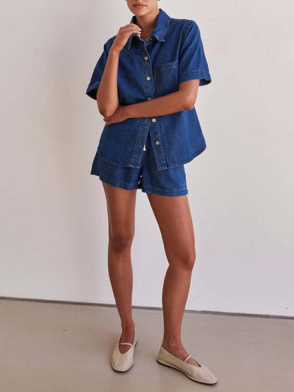 Loose Short Sleeves Split-Joint Lapel Blouses&Shirts Tops