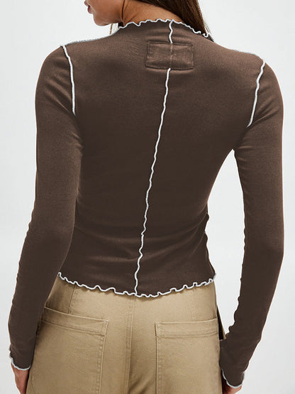 Long Sleeves Skinny Solid Color Round-Neck T-Shirts