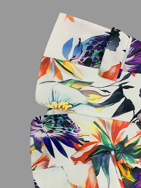 Long Sleeves Floral Printed Split-Joint Lapel Blazer Suit Outerwear