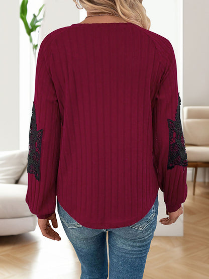 Long Sleeves Loose Split-Joint V-Neck T-Shirts Tops